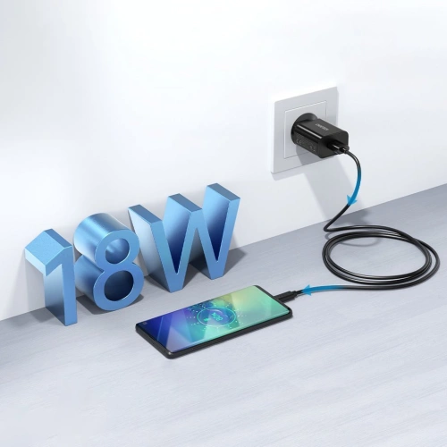 Kup Hálózati töltő Choetech Q5003 QC3.0 18W 3A + USB-A/USB-C kábel 1m fekete - CHT96 - {ean13} - Sklep Home Screen