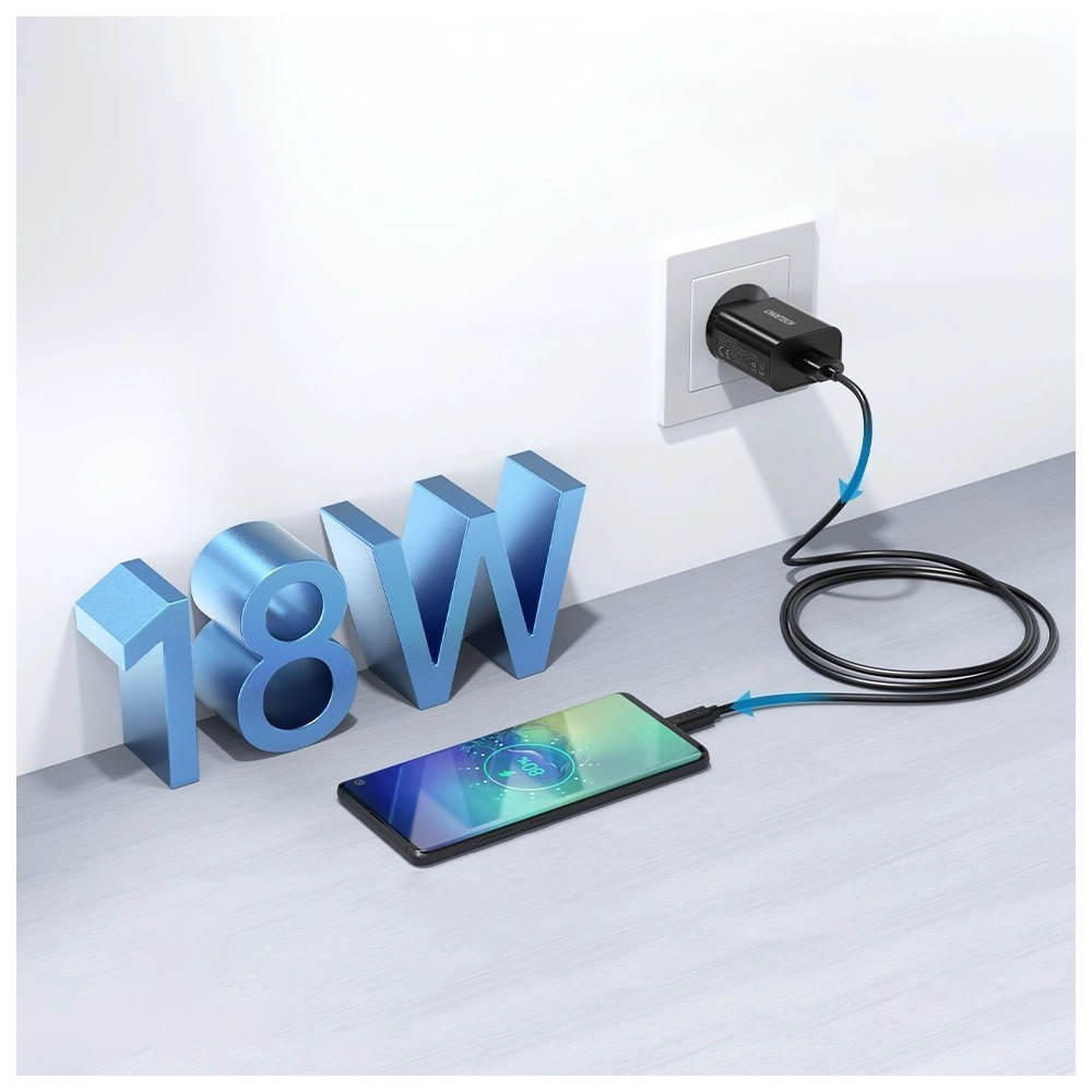Ładowarka sieciowa Choetech Q5003 QC3.0 18W 3A + kabel USB-A/USB-C 1m czarny