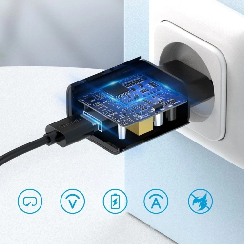 Kup Hálózati töltő Choetech Q5003 QC3.0 18W 3A + USB-A/USB-C kábel 1m fekete - CHT96 - {ean13} - Sklep Home Screen