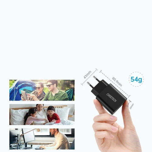 Kup Hálózati töltő Choetech Q5003 QC3.0 18W 3A + USB-A/USB-C kábel 1m fekete - CHT96 - {ean13} - Sklep Home Screen