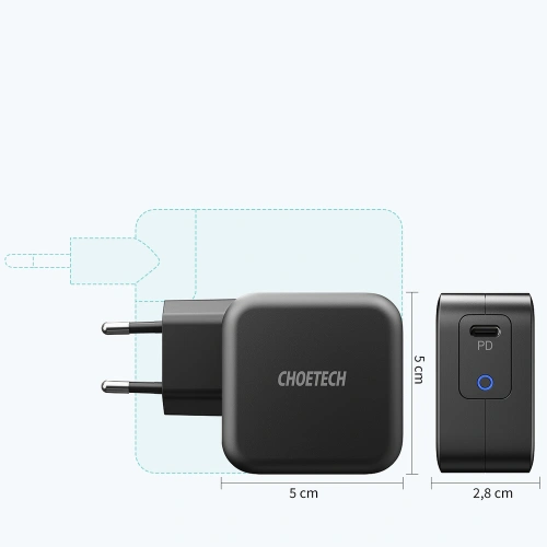 Kup Ładowarka sieciowa Choetech Q6006 GaN USB-C 60W PD + kabel USB-C/USB-C 1,8m czarny - CHT101 - {ean13} - Sklep Home Screen