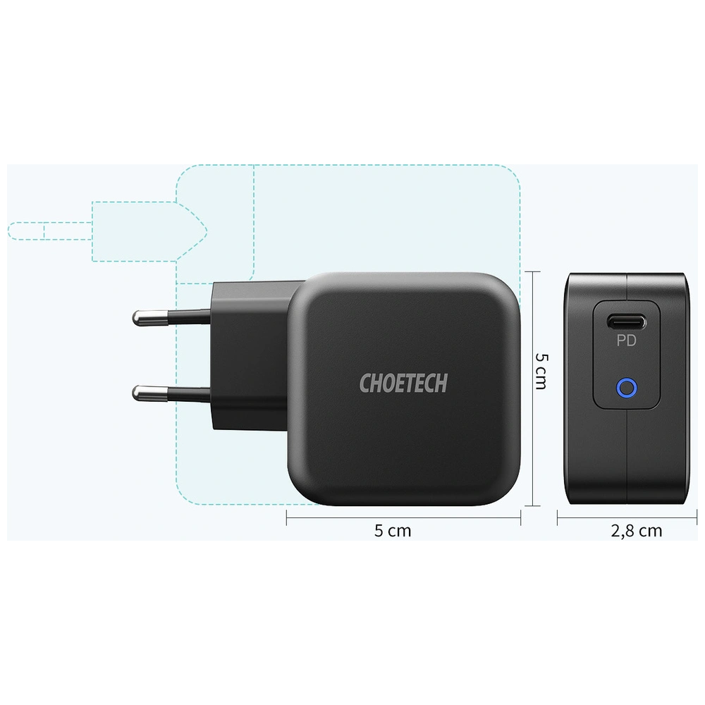 Ładowarka sieciowa Choetech Q6006 GaN USB-C 60W PD + kabel USB-C/USB-C 1,8m czarny