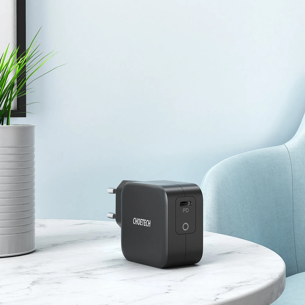 Ładowarka sieciowa Choetech Q6006 GaN USB-C 60W PD + kabel USB-C/USB-C 1,8m czarny