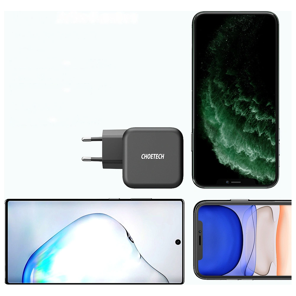 Ładowarka sieciowa Choetech Q6006 GaN USB-C 60W PD + kabel USB-C/USB-C 1,8m czarny
