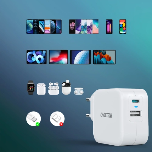 Kup Ładowarka sieciowa Choetech PD5002-EU QC PD 38W 5A USB-C + USB-A biały - CHT106 - {ean13} - Sklep Home Screen