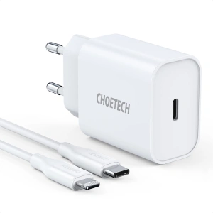 Buy Choetech Q5004-V2-EU-CLWH Wall Charger USB-C 20W PD 3A + USB-C/Lightning MFI Cable 1,2m white - CHT114 - {ean13} - Home Screen Store Europe