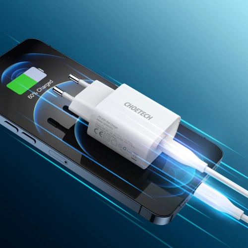 Kup Încărcător de rețea Choetech Q5004-V2-EU-CLWH USB-C 20W PD 3A + cablu USB-C/Lightning MFI 1,2m alb - CHT114 - {ean13} - Sklep Home Screen
