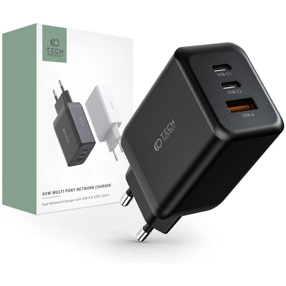 Ładowarka sieciowa Tech-Protect C65W 3-port Network Charger PD 65W QC 3.0 Black