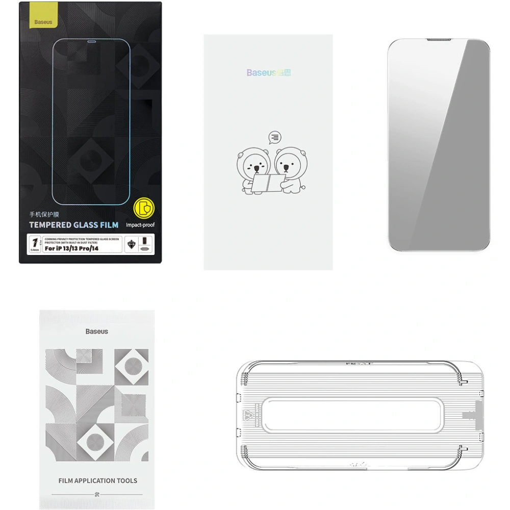 Szkło hartowane Baseus 0.4mm Privacy Apple iPhone 14/13/13 Pro z filtrem przeciwpyłowym