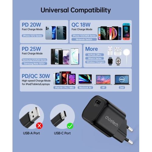 Kup Hálózati töltő Choetech PD5007 GaN USB-C PD 30W fekete - CHT126 - {ean13} - Sklep Home Screen