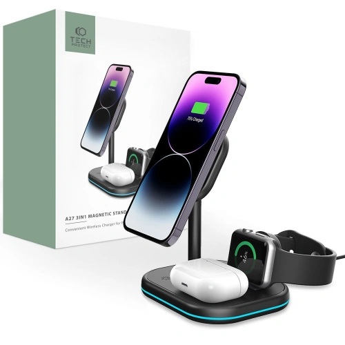 Kup Bezdrátová nabíječka Tech-Protect QI15W-A27 3v1 Magnetic MagSafe Wireless Charger Černá - THP2054 - {ean13} - Sklep Home Screen