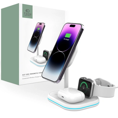 Kup Încărcător wireless Tech-Protect QI15W-A27 3in1 Magnetic MagSafe Wireless Charger Alb - THP2055 - {ean13} - Sklep Home Screen