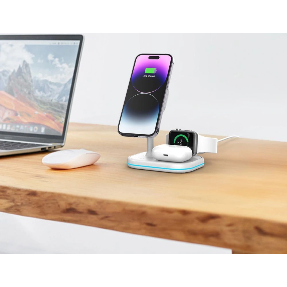 Ładowarka bezprzewodowa Tech-Protect QI15W-A27 3in1 Magnetic MagSafe Wireless Charger White