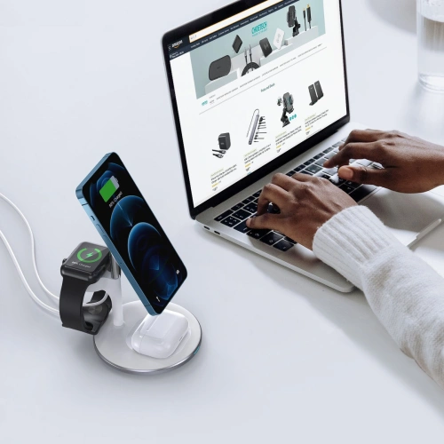 Kup Bezprzewodowa ładowarka magnetyczna Choetech T586-F MagSafe 3w1 do iPhone/AirPods/Apple Watch biały - CHT146 - {ean13} - Sklep Home Screen