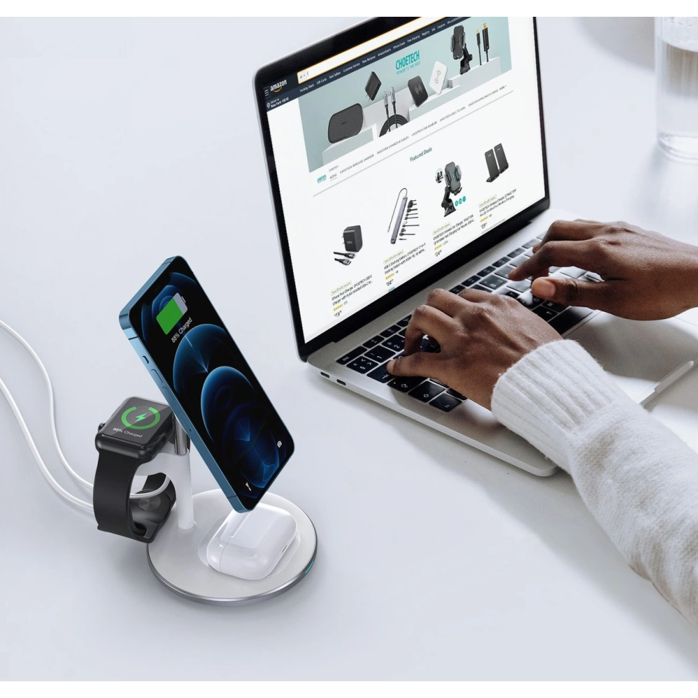 Bezprzewodowa ładowarka magnetyczna Choetech T586-F MagSafe 3w1 do iPhone/AirPods/Apple Watch biały