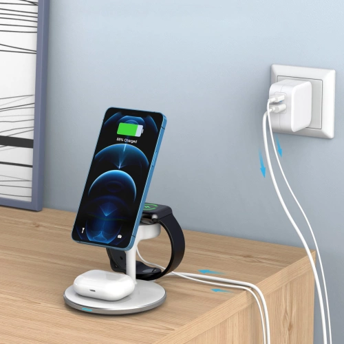 Kup Încărcător wireless magnetic Choetech T586-F MagSafe 3w1 pentru iPhone/AirPods/Apple Watch alb - CHT146 - {ean13} - Sklep Home Screen