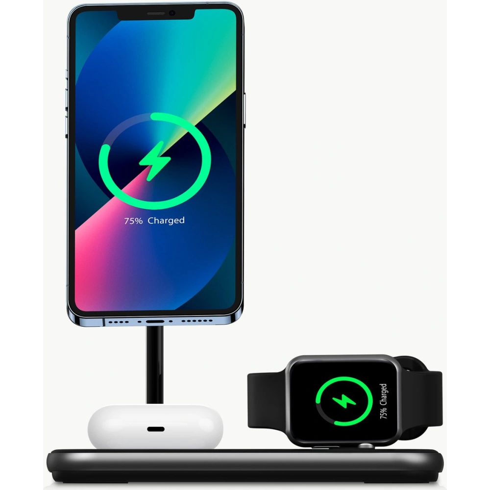 Bezprzewodowa stacja ładująca Choetech T589-F MFM 3w1 iPhone 12/13/14 AirPods Pro Apple Watch szary