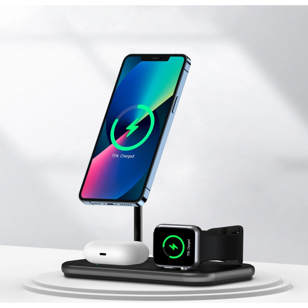 Bezprzewodowa stacja ładująca Choetech T589-F MFM 3w1 iPhone 12/13/14 AirPods Pro Apple Watch szary