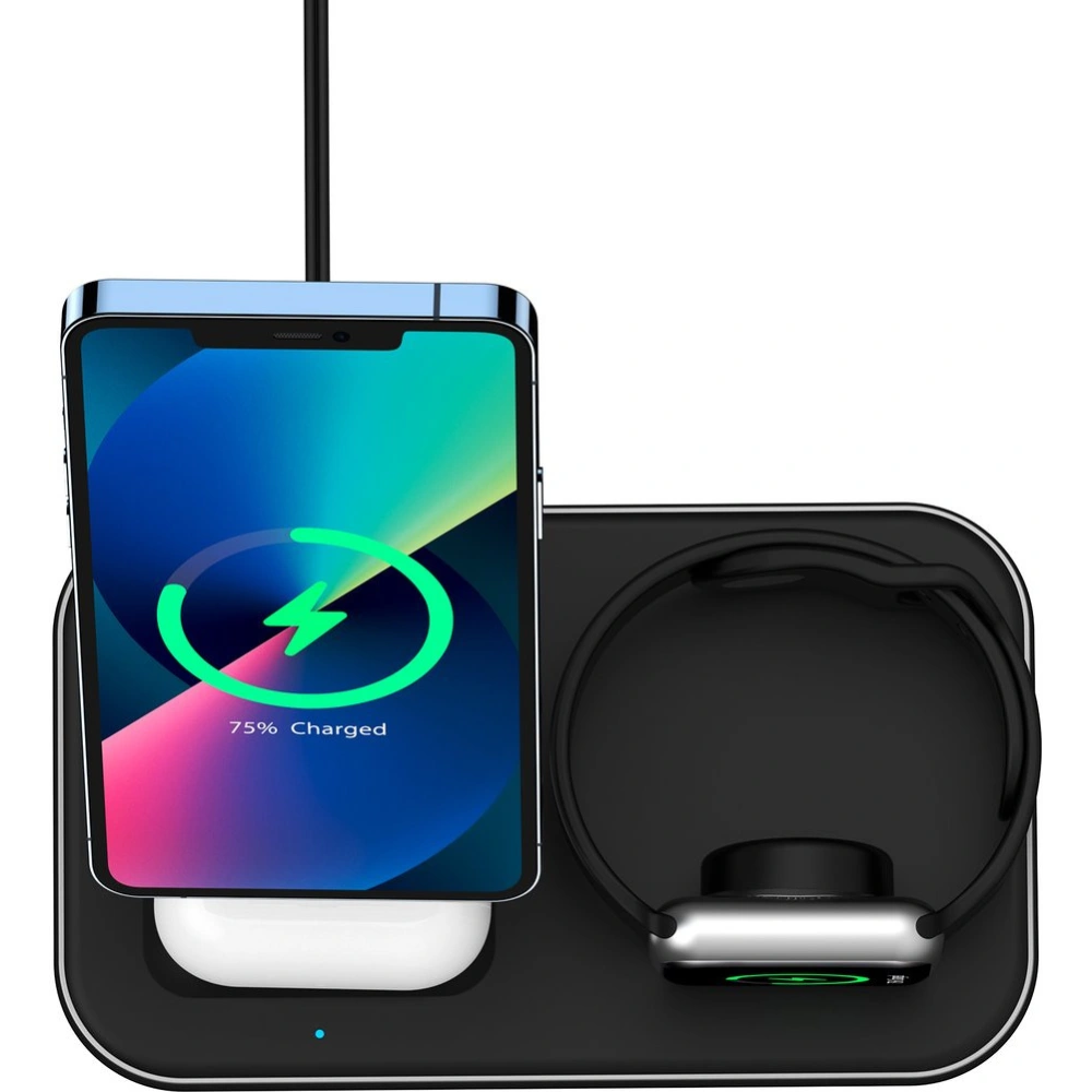 Bezprzewodowa stacja ładująca Choetech T589-F MFM 3w1 iPhone 12/13/14 AirPods Pro Apple Watch szary