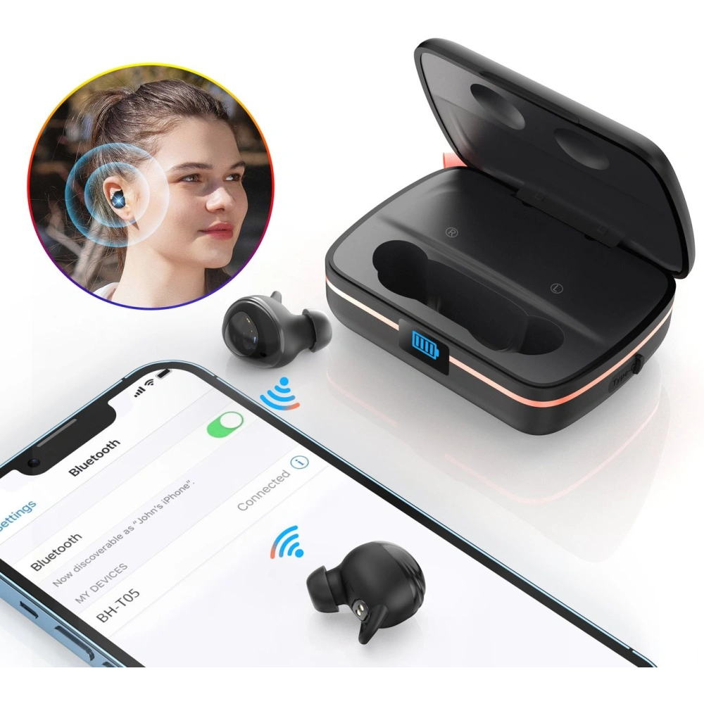 Słuchawki TWS Choetech BH-T05 wodoodporne z panelem słonecznym i powerbankiem 2500mAh czarny