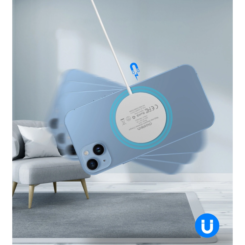 Ładowarka bezprzewodowa Choetech H046+T518-F 15W Qi MagSafe biała