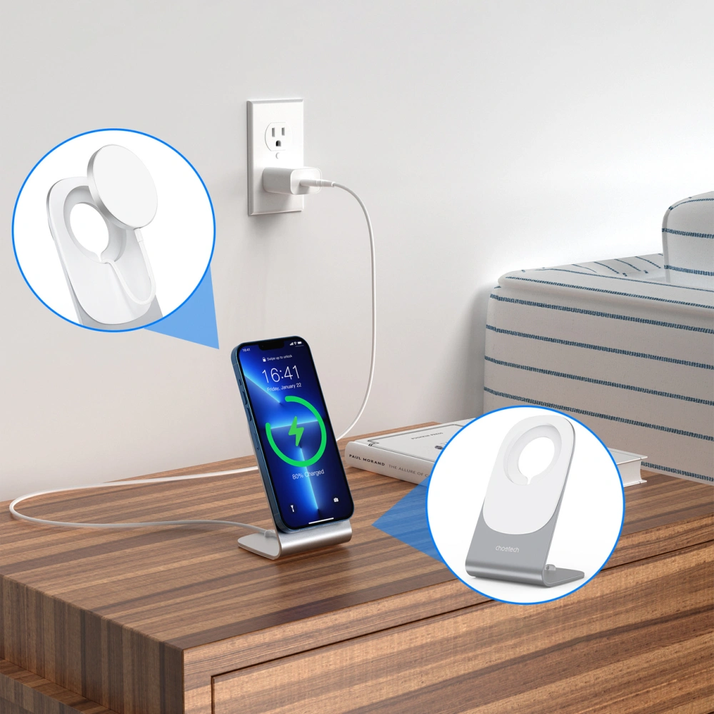 Ładowarka bezprzewodowa Choetech H046+T518-F 15W Qi MagSafe biała