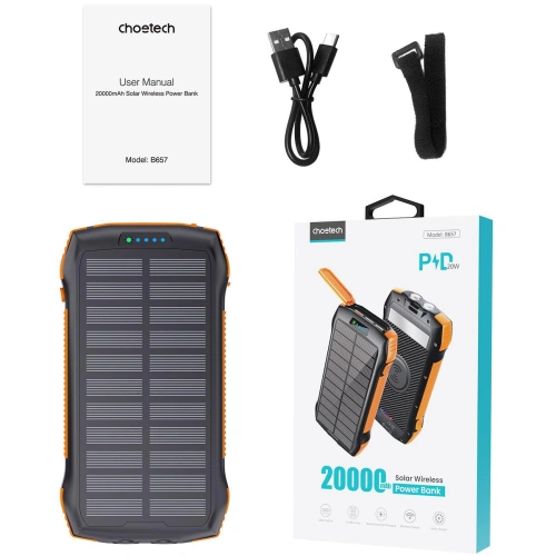 Kup Solární powerbanka s bezdrátovým nabíjením Choetech B657 20000mAh PD 20W/QC 18W/Qi 10W oranžová - CHT166 - {ean13} - Sklep Home Screen