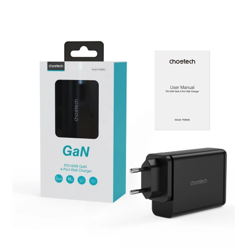 Kup Hálózati töltő Choetech PD6005 GaN 140W 2xUSB C, 2xUSB-A fekete - CHT172 - {ean13} - Sklep Home Screen