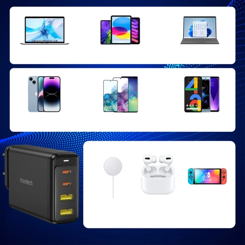 Kup Hálózati töltő Choetech PD6005 GaN 140W 2xUSB C, 2xUSB-A fekete - CHT172 - {ean13} - Sklep Home Screen