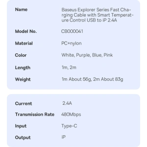 Baseus Explorer Series USB-A/Lightning Cable 1m 2.4A (white)