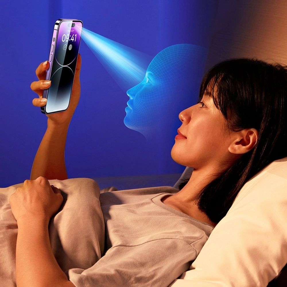 Szkło hartowane Baseus Anti Blue Light 0.3mm Glass Apple iPhone 14 Pro Max z filtrem przeciwpyłowym + ramka montażowa