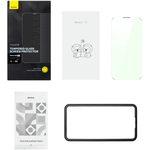 Edzett üveg Baseus Anti Blue Light 0.3mm üveg Apple iPhone 14 Pro porálló szűrővel + szerelőkeret