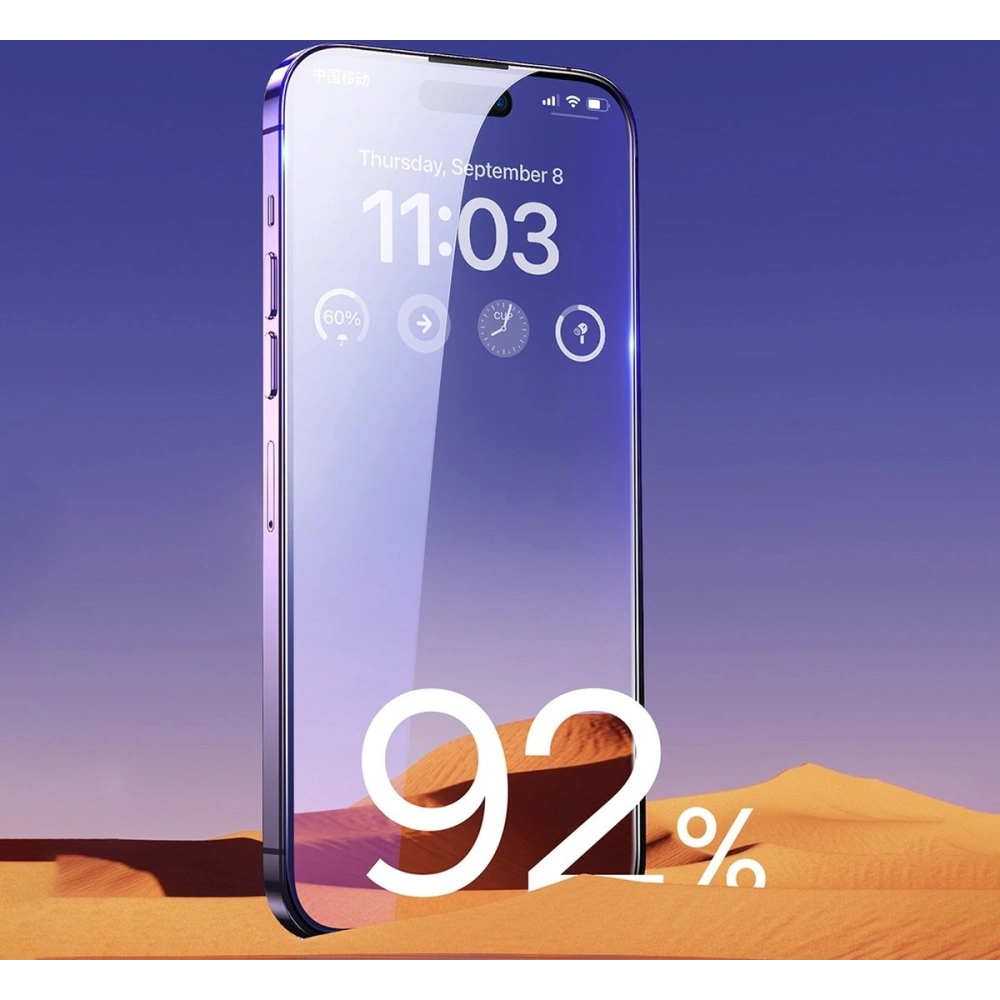 Szkło hartowane Baseus Anti Blue Light 0.3mm Glass Apple iPhone 14 Pro z filtrem przeciwpyłowym + ramka montażowa