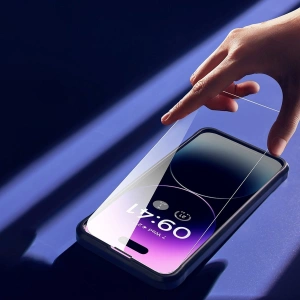 Edzett üveg Baseus Anti Blue Light 0.3mm üveg Apple iPhone 14 Pro porálló szűrővel + szerelőkeret