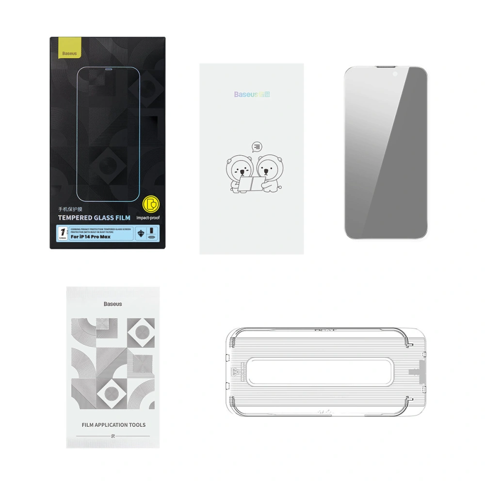 Szkło hartowane Baseus Privacy 0.4mm Glass Apple iPhone 14 Pro Max + ramka montażowa