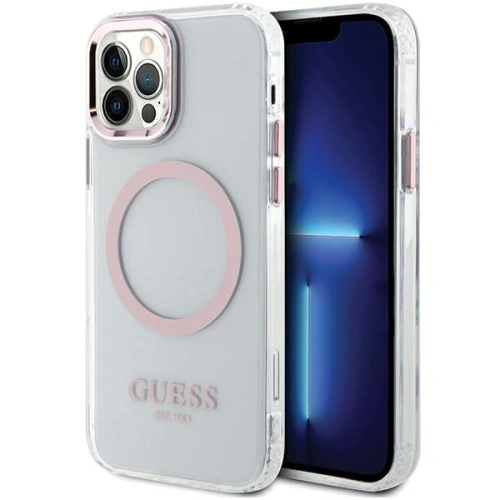 Kup Guess Apple Tasche GUHMP12MHTRMP iPhone 12/12 Pro rosa/rosa Hartschalenetui Metal Outline Magsafe - GUE2626 - {ean13} - Sklep Home Screen