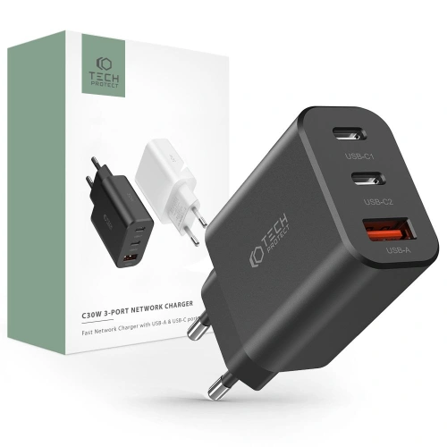 Kup Tech-Protect Netzwerk-Ladegerät C30W 3-Port Netzwerk-Ladegerät PD 30W QC 3.0 Schwarz - THP2056 - {ean13} - Sklep Home Screen