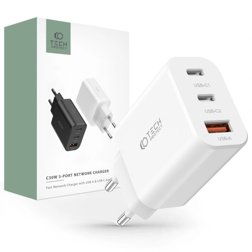 Kup Tech-Protect Netzwerk-Ladegerät C30W 3-Port Netzwerk-Ladegerät PD 30W QC 3.0 Weiß - THP2057 - {ean13} - Sklep Home Screen