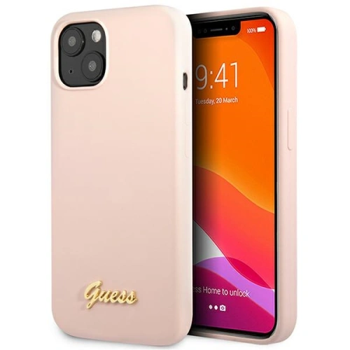 Kup Etui Guess GUHCP13MLSLMGLP Apple iPhone 13 roz pale/roz deschis hardcase Silicon Script Logo Auriu - GUE2634 - {ean13} - Sklep Home Screen