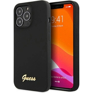 Buy Guess GUHCP13XLSLMGBK Apple iPhone 13 Pro Max black hardcase Silicone Script Gold Logo - GUE2635 - {ean13} - Home Screen Store Europe