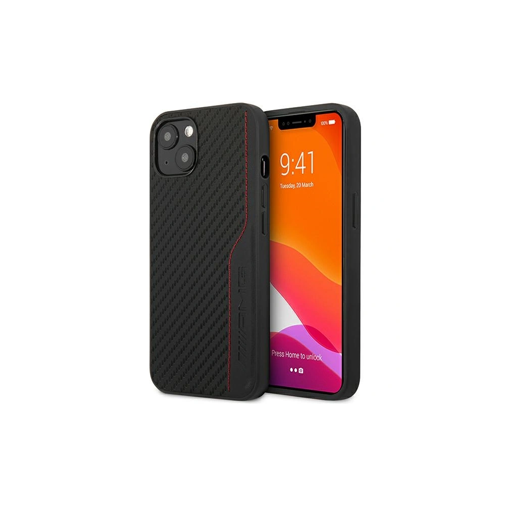 Etui Mercedes AMG AMHCP13MDEBK Apple iPhone 13 czarny/black hardcase Leather&Carbon Red Stitching