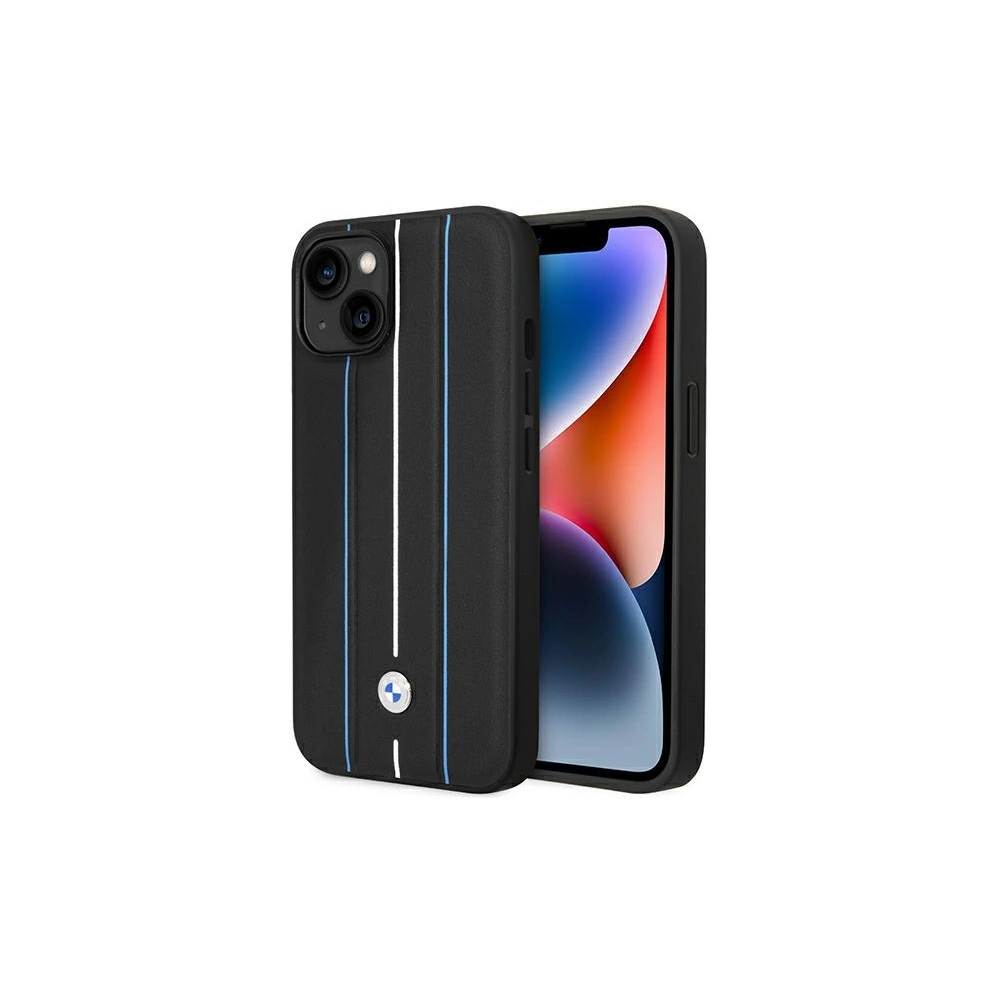 Etui BMW BMHCP14S22RVSK Apple iPhone 14 czarny/black hardcase Leather Stamp Blue Lines