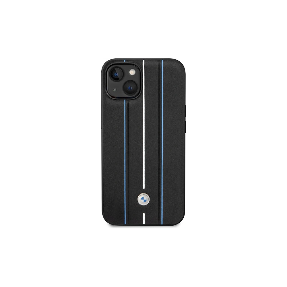 Etui BMW BMHCP14S22RVSK Apple iPhone 14 czarny/black hardcase Leather Stamp Blue Lines