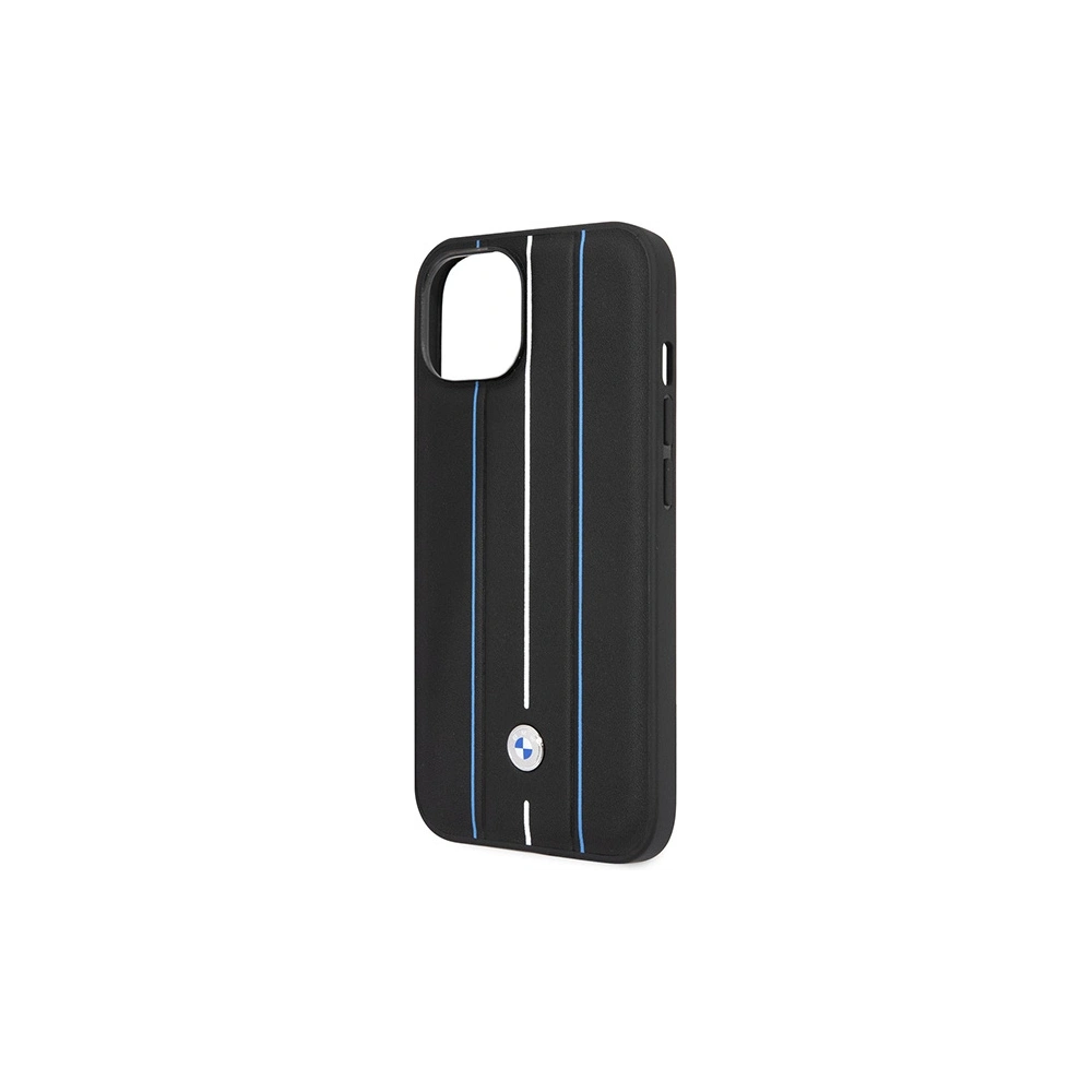 Etui BMW BMHCP14S22RVSK Apple iPhone 14 czarny/black hardcase Leather Stamp Blue Lines