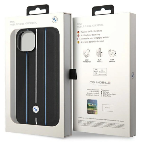 Kup BMW Apple Tasche BMHCP14S22RVSK iPhone 14 schwarz/schwarz Hardcase Leder Stempel Blaue Linien - BMW485 - {ean13} - Sklep Home Screen