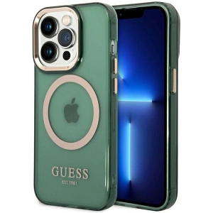 Kup Etui Guess GUHMP14LHTCMA Apple iPhone 14 Pro zielony/khaki hard case Gold Outline Translucent MagSafe - GUE2638 - {ean13} - Sklep Home Screen