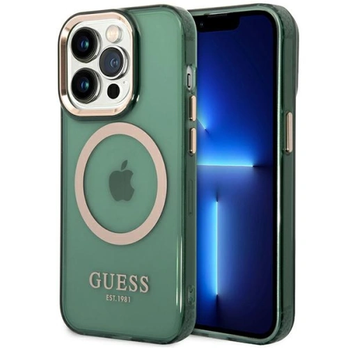 Kup Etui Guess GUHMP14LHTCMA Apple iPhone 14 Pro zöld/khaki kemény hátlap Arany Keret Áttetsző MagSafe - GUE2638 - {ean13} - Sklep Home Screen
