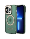 Guess Apple Tasche GUHMP14LHTCMA iPhone 14 Pro grün/khaki Hartschalenkoffer Gold Outline Translucent MagSafe