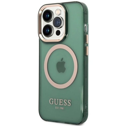 Kup Etui Guess GUHMP14LHTCMA Apple iPhone 14 Pro zielony/khaki hard case Gold Outline Translucent MagSafe - GUE2638 - {ean13} - Sklep Home Screen