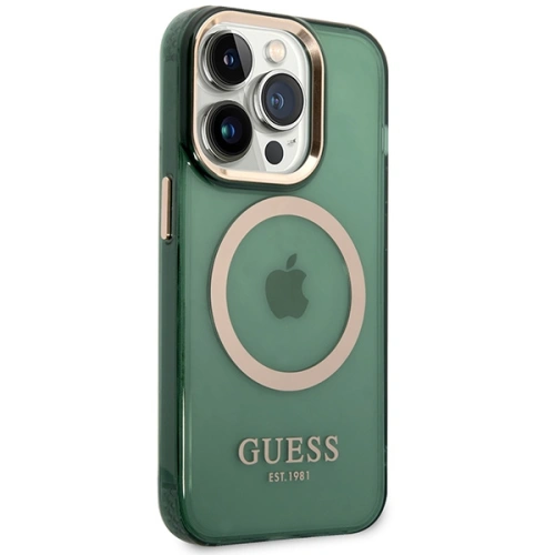 Buy Guess GUHMP14LHTCMA Apple iPhone 14 Pro khaki hard case Gold Outline Translucent MagSafe - GUE2638 - {ean13} - Home Screen Store Europe